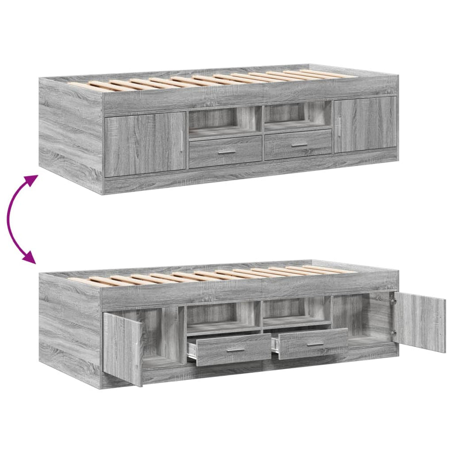 Slaapbank met lades 90x200 cm bewerkt hout grijs sonoma eiken