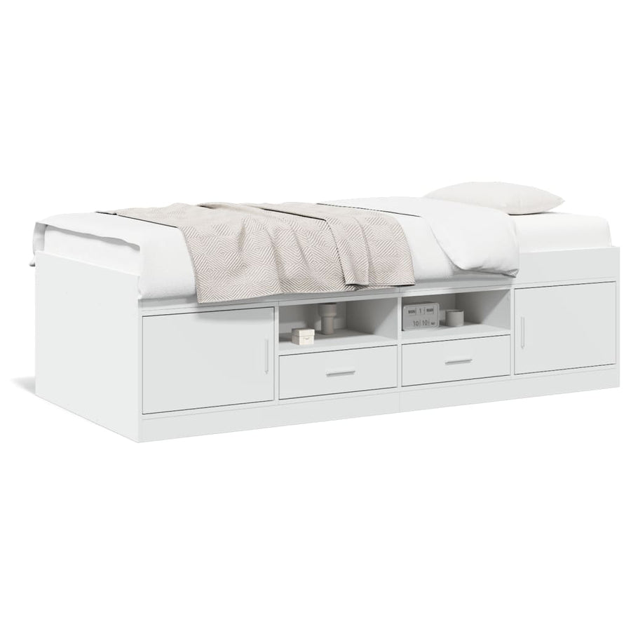 Slaapbank met lades zonder matras 90x190 cm wit
