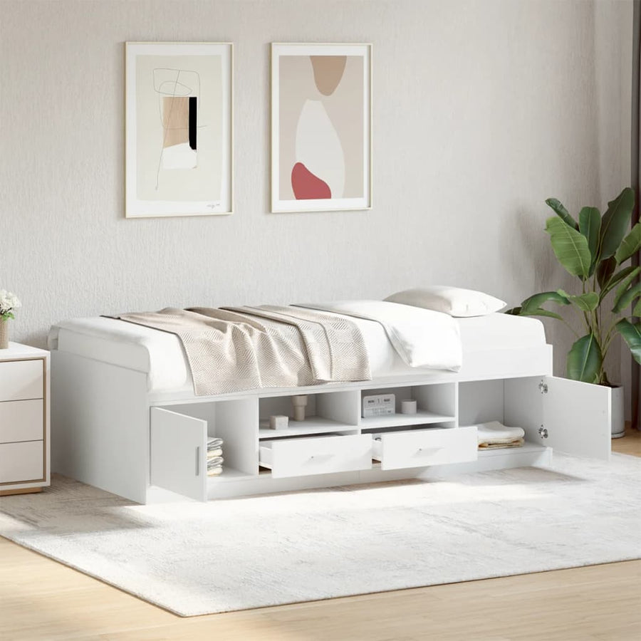 Slaapbank met lades zonder matras 90x190 cm wit