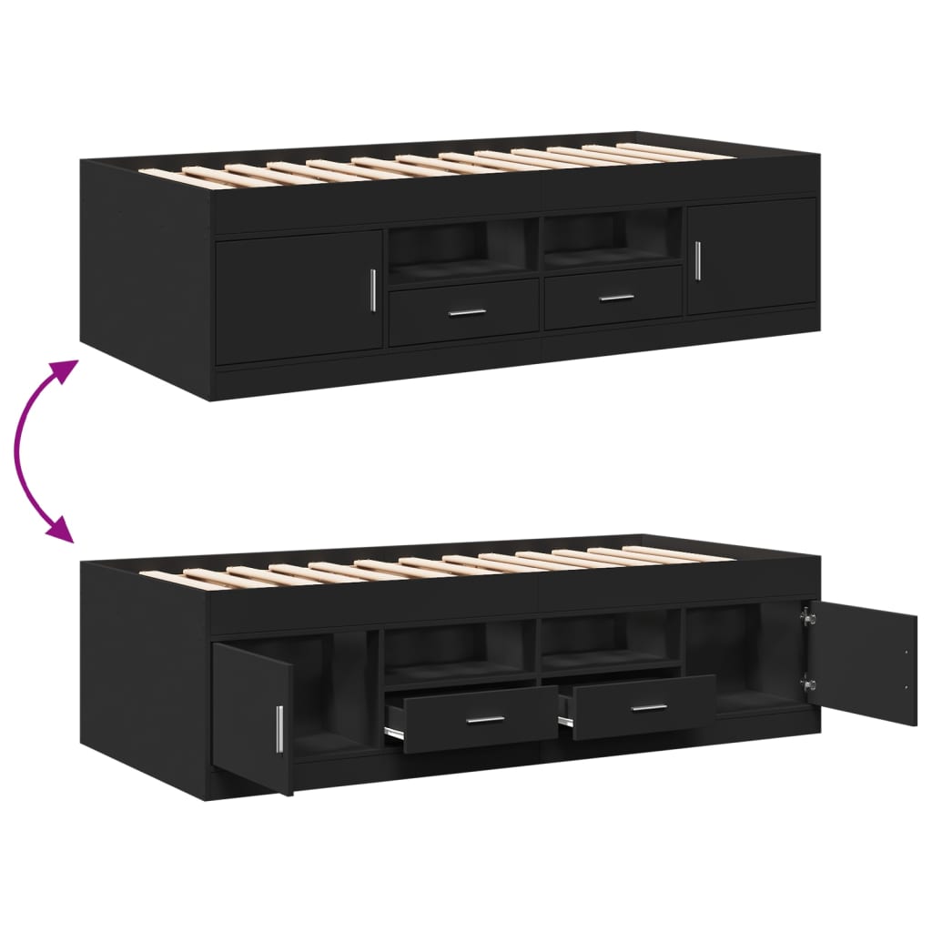 Slaapbank Met Lades Zonder Matras 90 x 190 cm Zwart