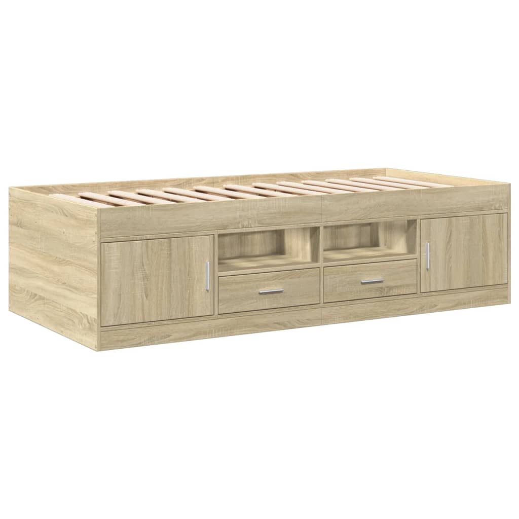 Slaapbank met lades 90x190 cm bewerkt hout sonoma eikenkleurig