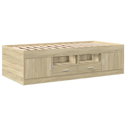 Slaapbank met lades 90x190 cm bewerkt hout sonoma eikenkleurig
