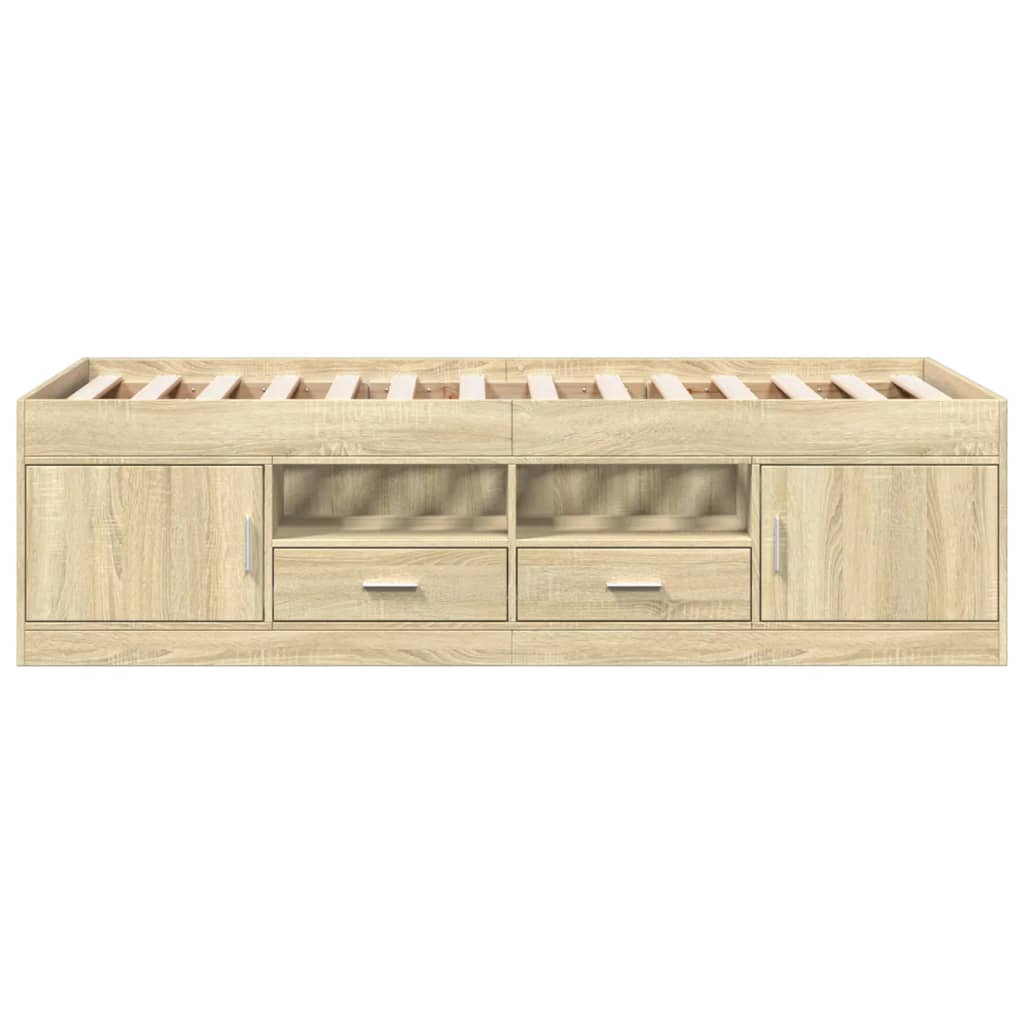 Slaapbank met lades 90x190 cm bewerkt hout sonoma eikenkleurig