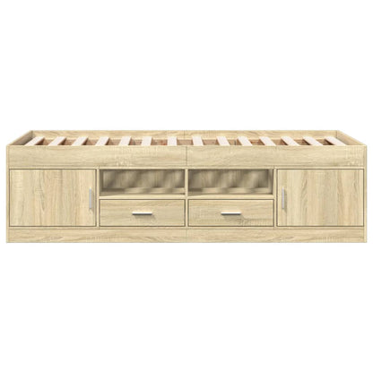 Slaapbank met lades 90x190 cm bewerkt hout sonoma eikenkleurig