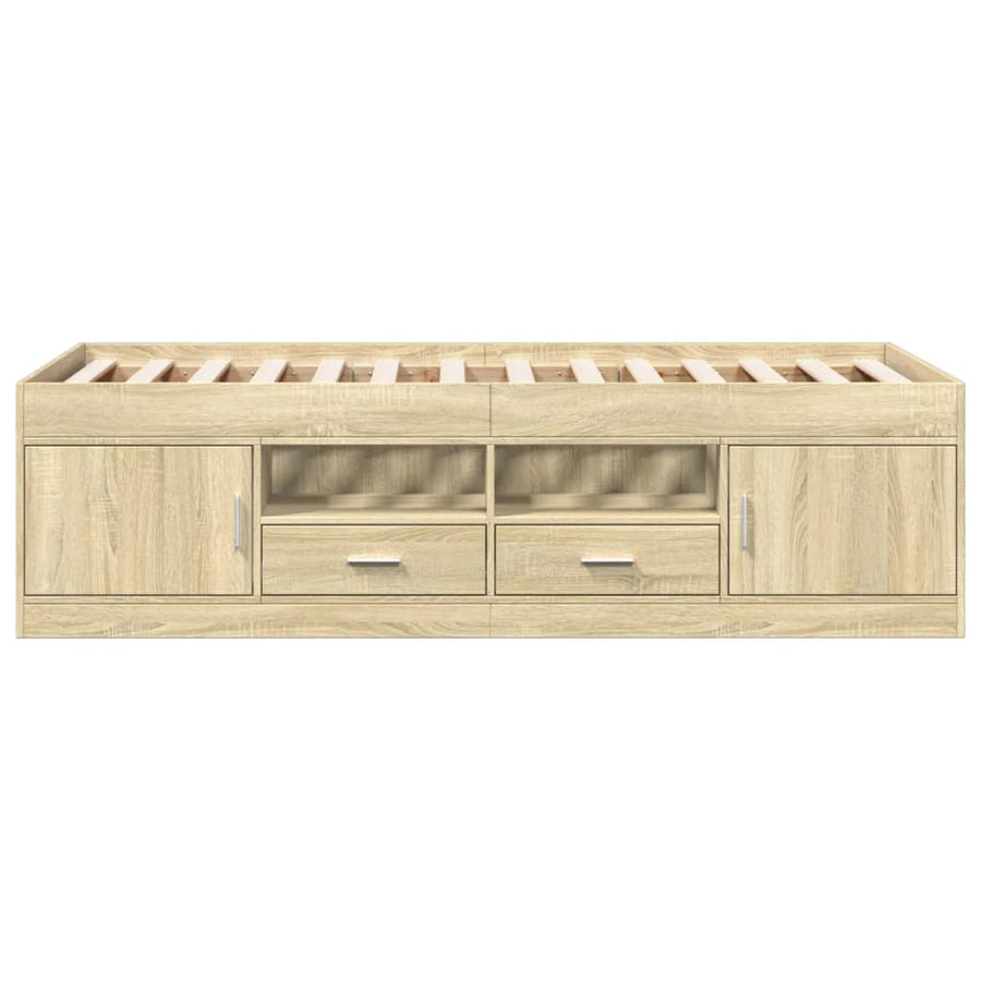 Slaapbank met lades 90x190 cm bewerkt hout sonoma eikenkleurig