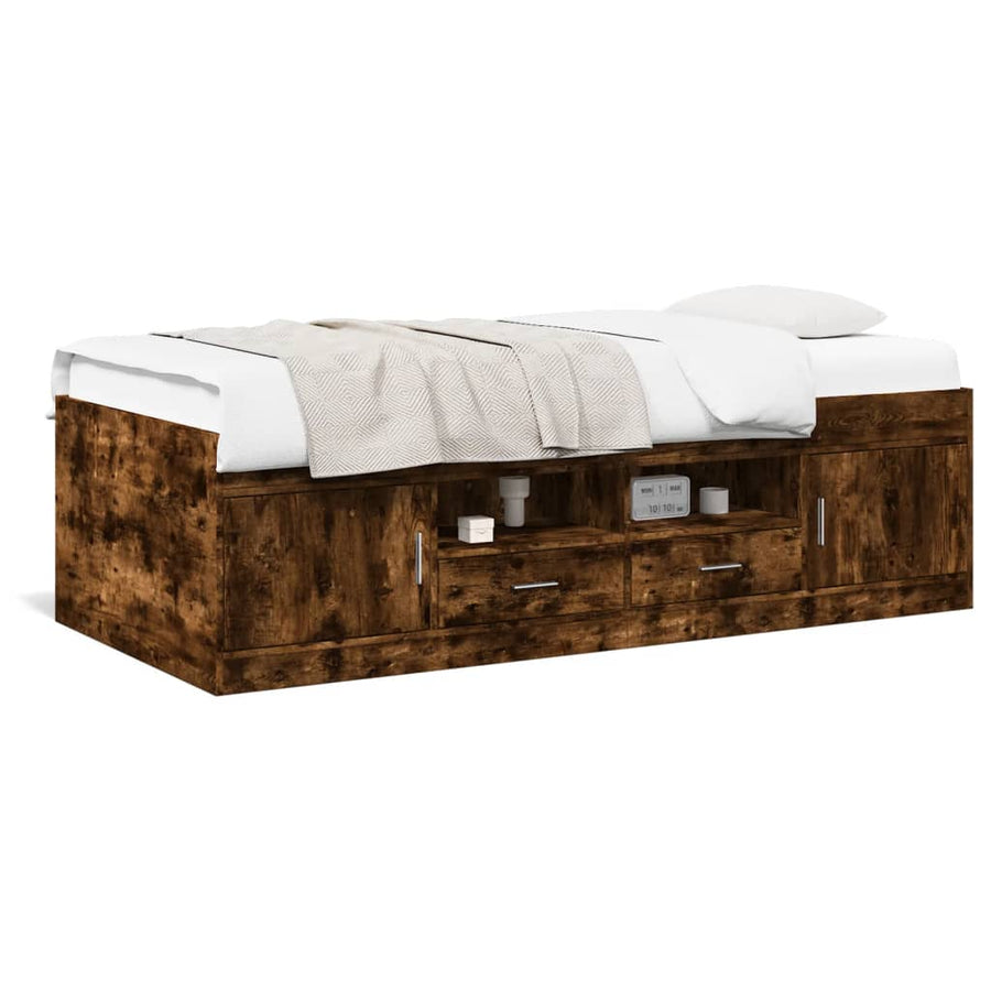 Slaapbank met lades zonder matras 90x190 cm gerookt eikenkleur