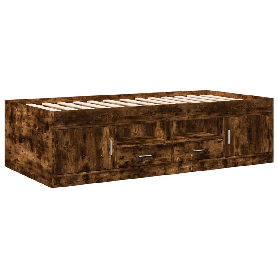 Slaapbank met lades zonder matras 90x190 cm gerookt eikenkleur