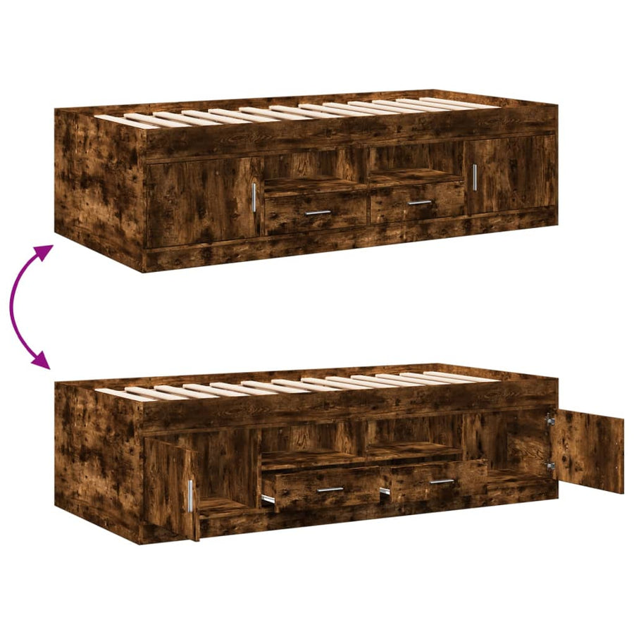 Slaapbank met lades zonder matras 90x190 cm gerookt eikenkleur