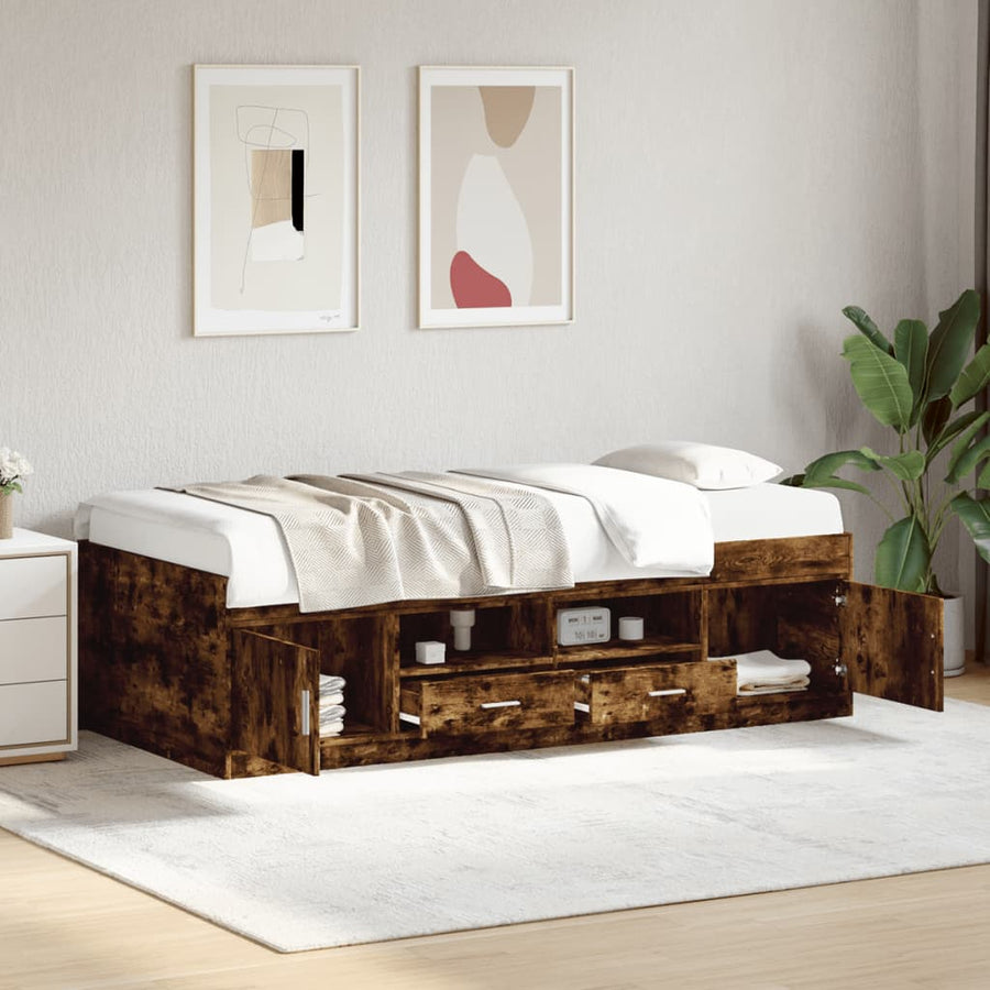 Slaapbank met lades zonder matras 90x190 cm gerookt eikenkleur