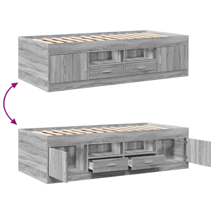 Slaapbank Met Lades Zonder Matras Eiken 90 x 190 cm Grijs sonoma