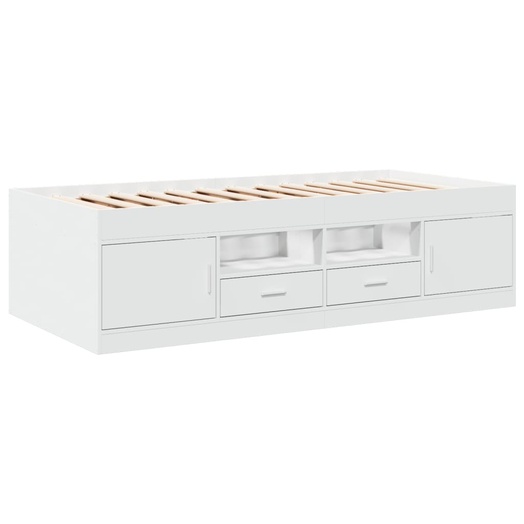 Slaapbank met lades 75x190 cm bewerkt hout wit