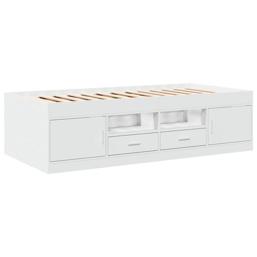 Slaapbank met lades 75x190 cm bewerkt hout wit