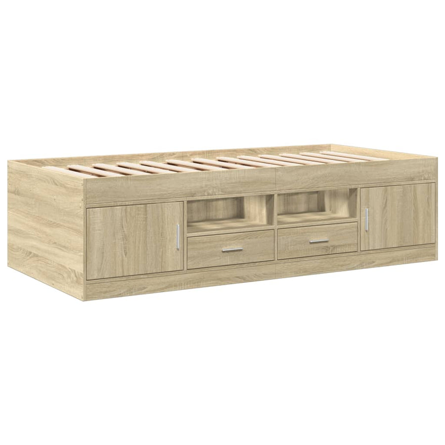 Slaapbank met lades 75x190 cm bewerkt hout sonoma eikenkleurig