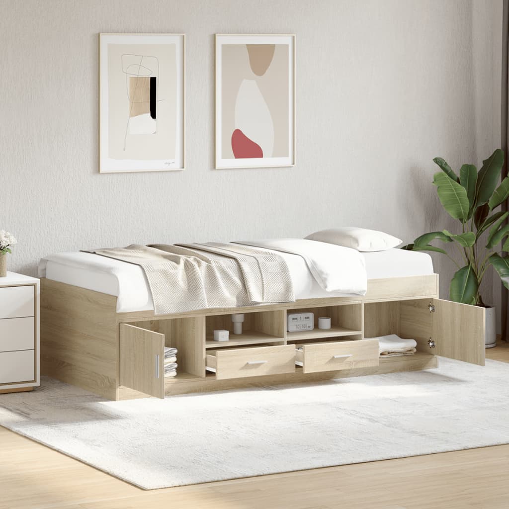 Slaapbank met lades 75x190 cm bewerkt hout sonoma eikenkleurig