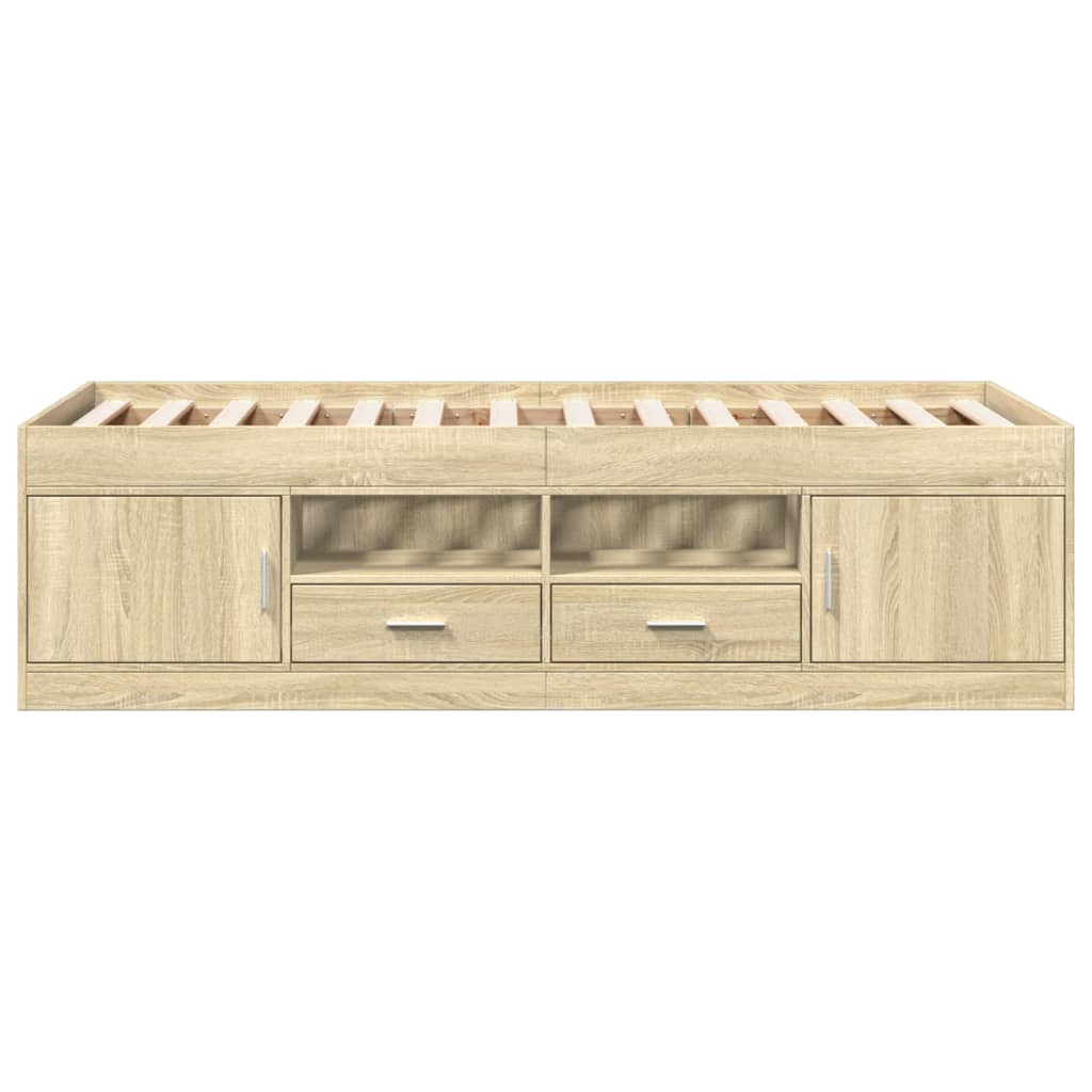 Slaapbank met lades 75x190 cm bewerkt hout sonoma eikenkleurig