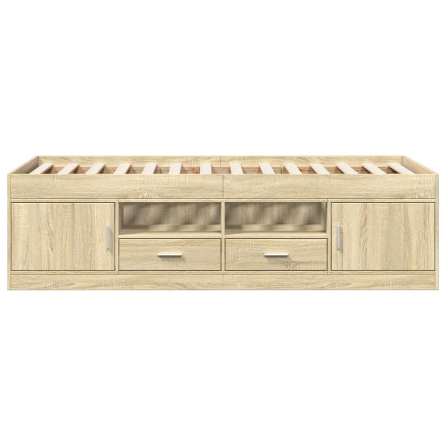 Slaapbank met lades 75x190 cm bewerkt hout sonoma eikenkleurig