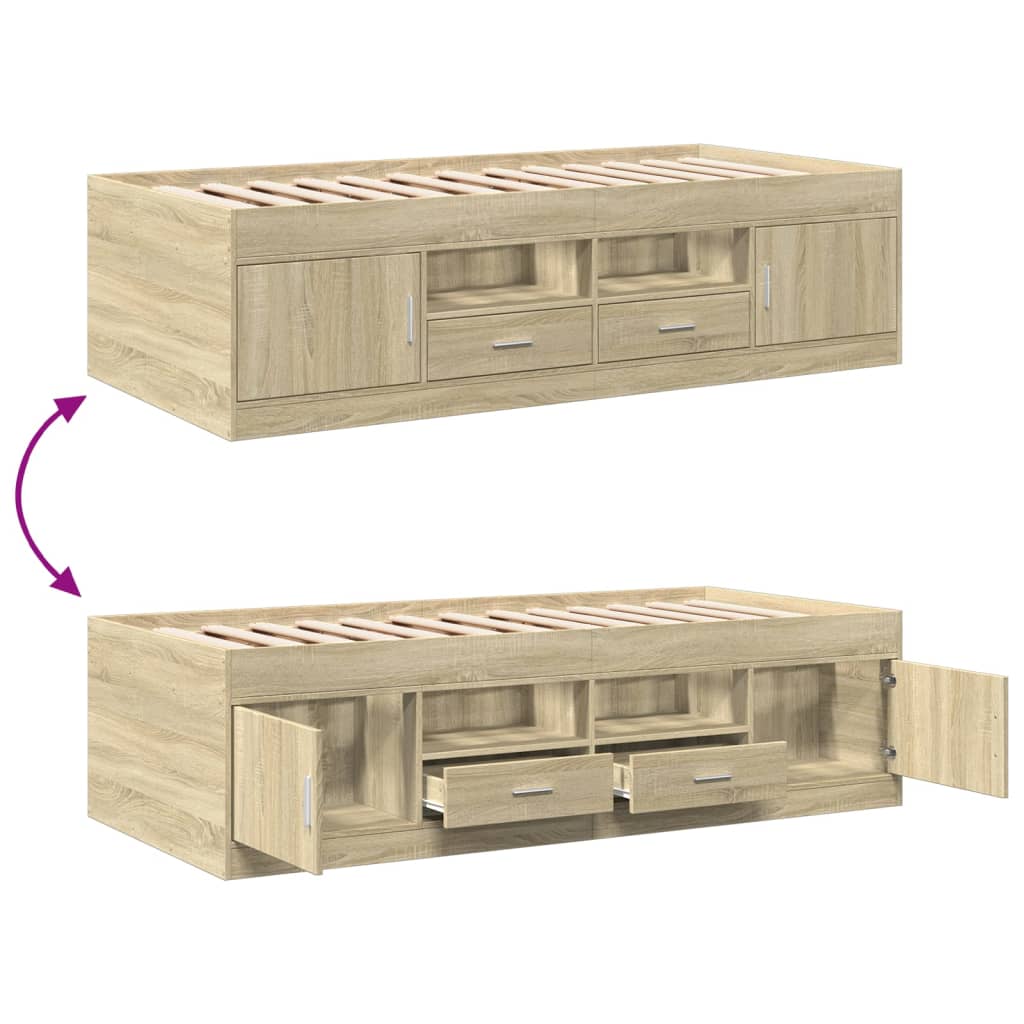 Slaapbank met lades 75x190 cm bewerkt hout sonoma eikenkleurig