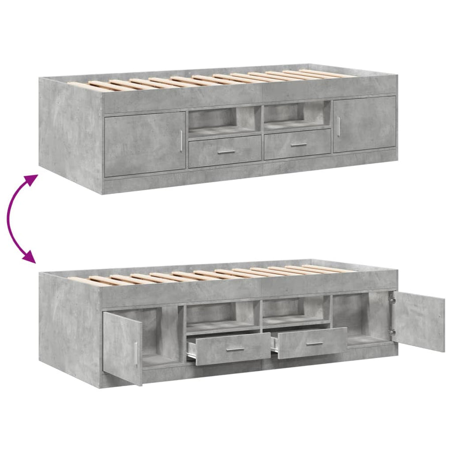 Slaapbank Met Lades Zonder Matras 75X190 Cm Betongrijs