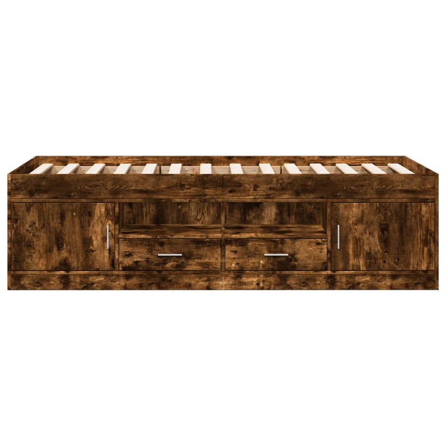 Slaapbank met lades 75x190 cm bewerkt hout gerookt eikenkleurig