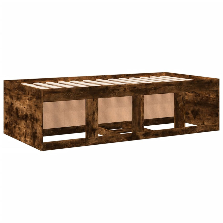 Slaapbank met lades 75x190 cm bewerkt hout gerookt eikenkleurig