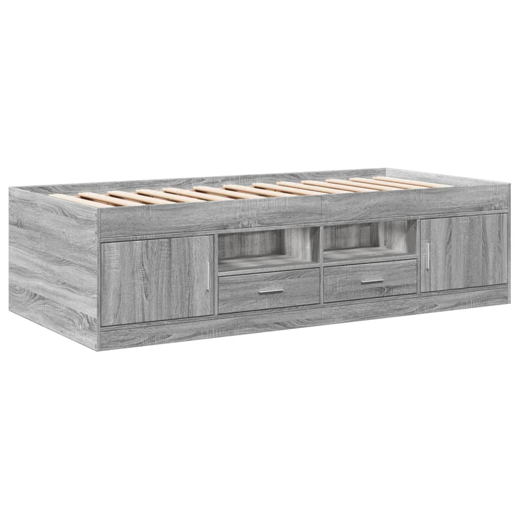 Slaapbank met lades 75x190 cm bewerkt hout grijs sonoma eiken