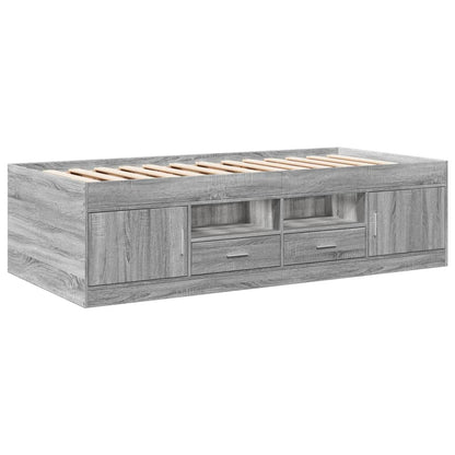 Slaapbank met lades 75x190 cm bewerkt hout grijs sonoma eiken