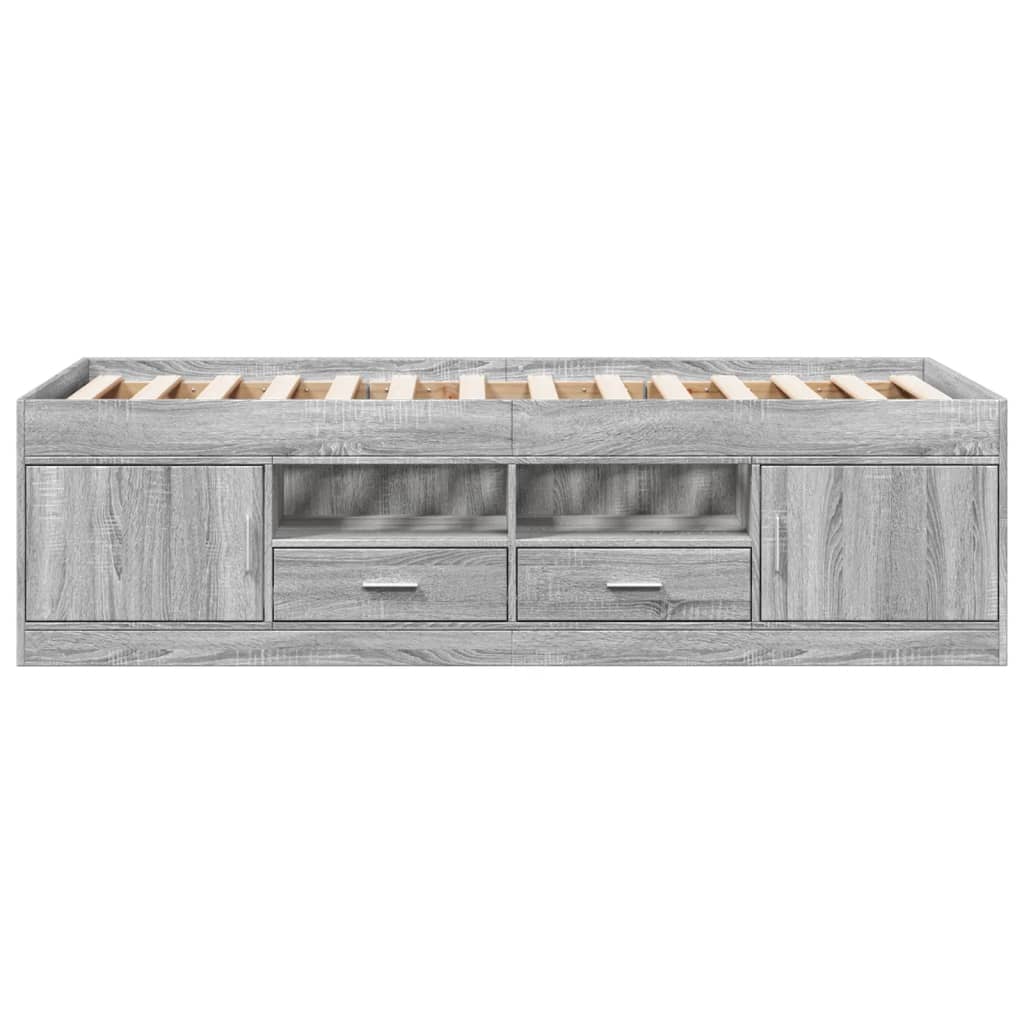 Slaapbank met lades 75x190 cm bewerkt hout grijs sonoma eiken