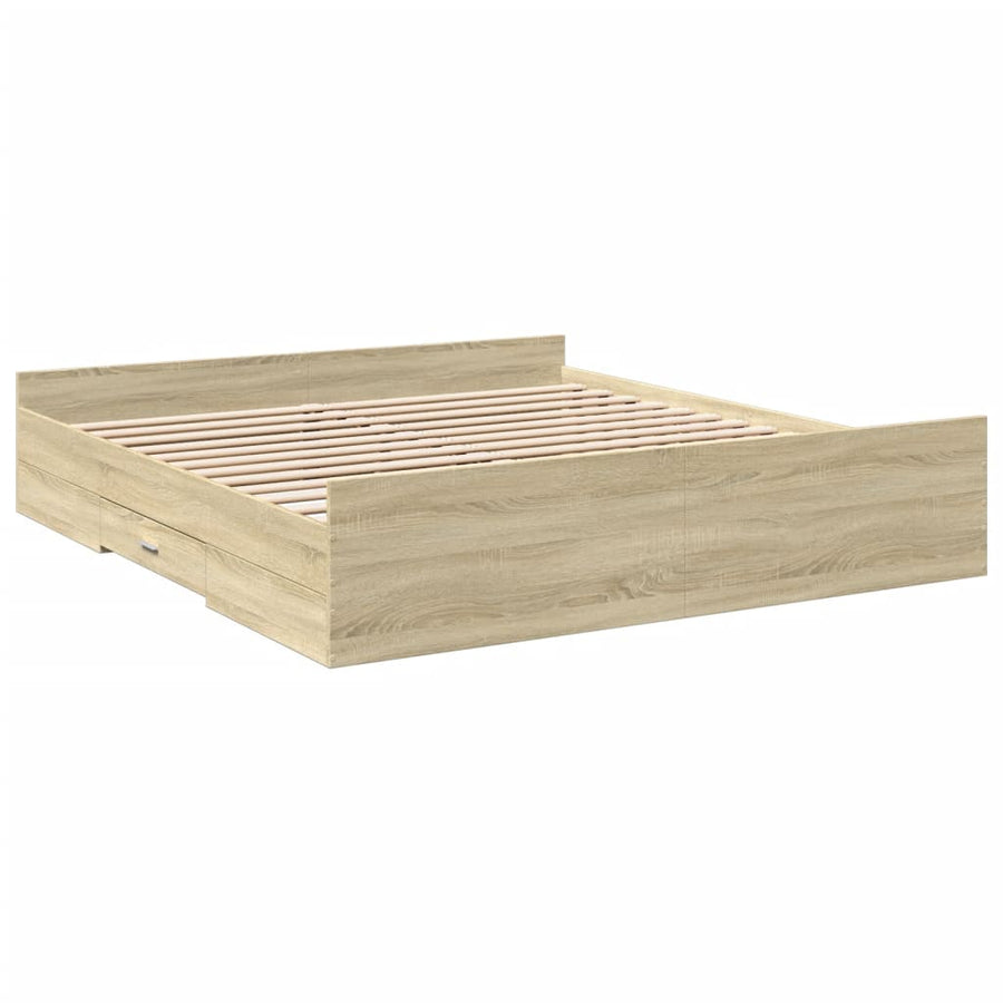 Bedframe met lades bewerkt hout sonoma eikenkleurig 200x200 cm