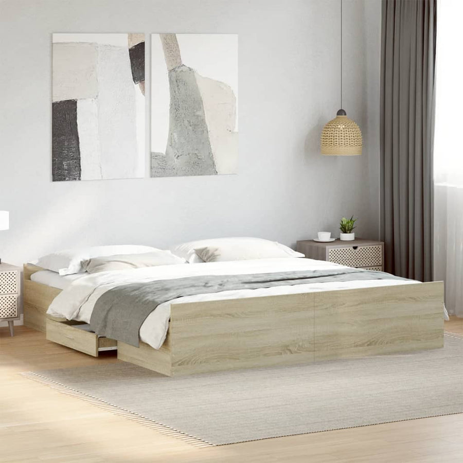 Bedframe met lades bewerkt hout sonoma eikenkleurig 200x200 cm