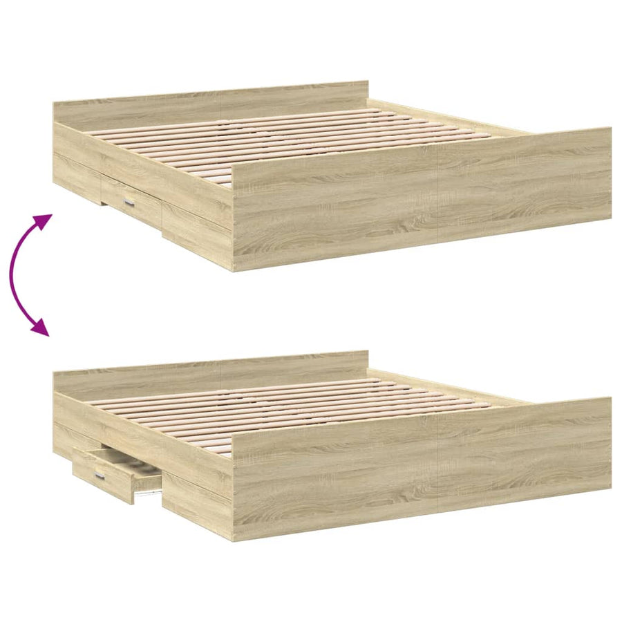 Bedframe met lades bewerkt hout sonoma eikenkleurig 200x200 cm