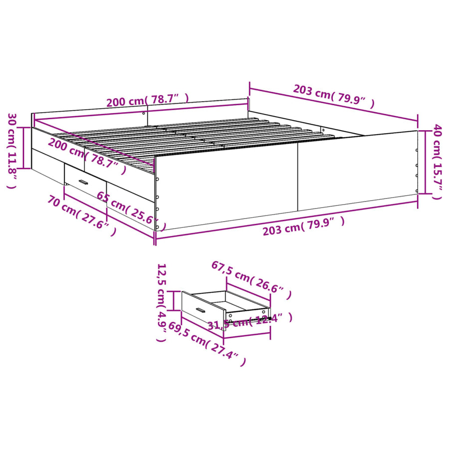 Bedframe met lades bewerkt hout sonoma eikenkleurig 200x200 cm