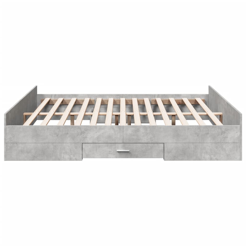 Bedframe met lades bewerkt hout betongrijs 200x200 cm