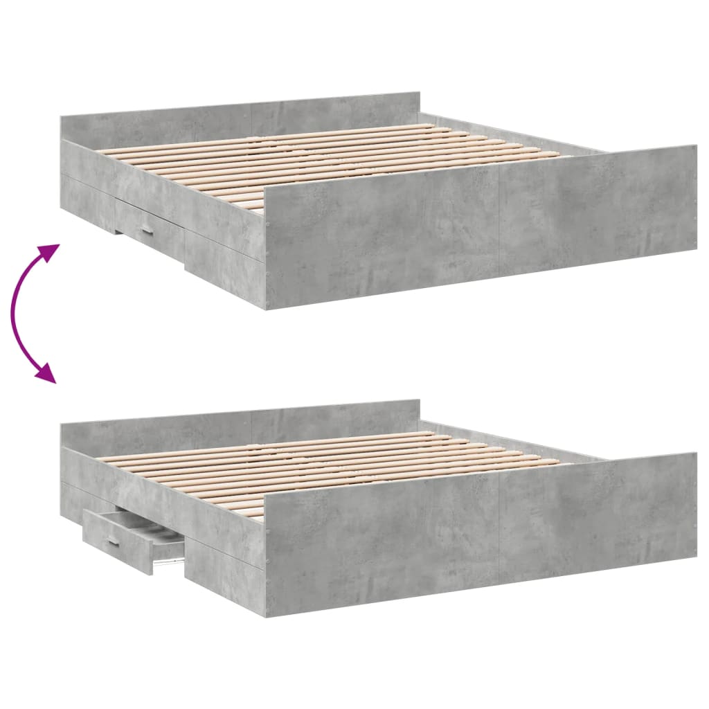 Bedframe met lades bewerkt hout betongrijs 200x200 cm