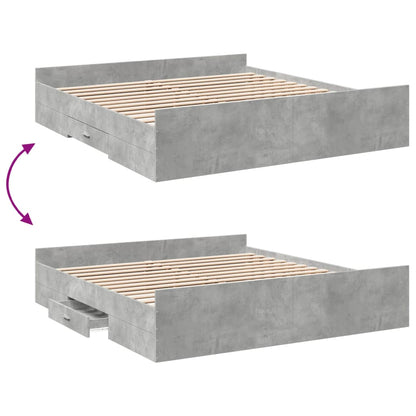 Bedframe met lades bewerkt hout betongrijs 200x200 cm