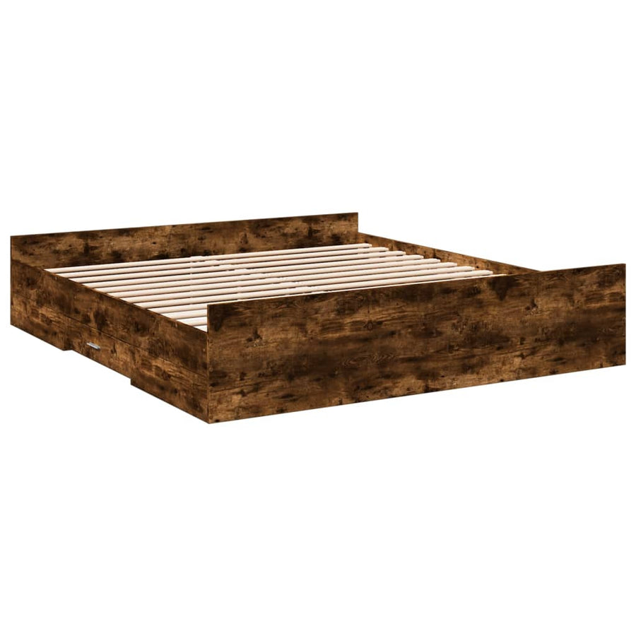 Bedframe met lades bewerkt hout gerookt eikenkleurig 200x200 cm
