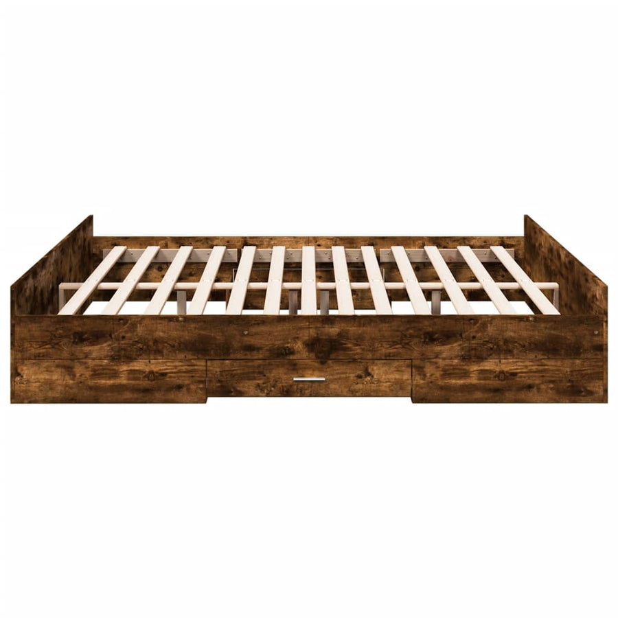Bedframe met lades bewerkt hout gerookt eikenkleurig 200x200 cm