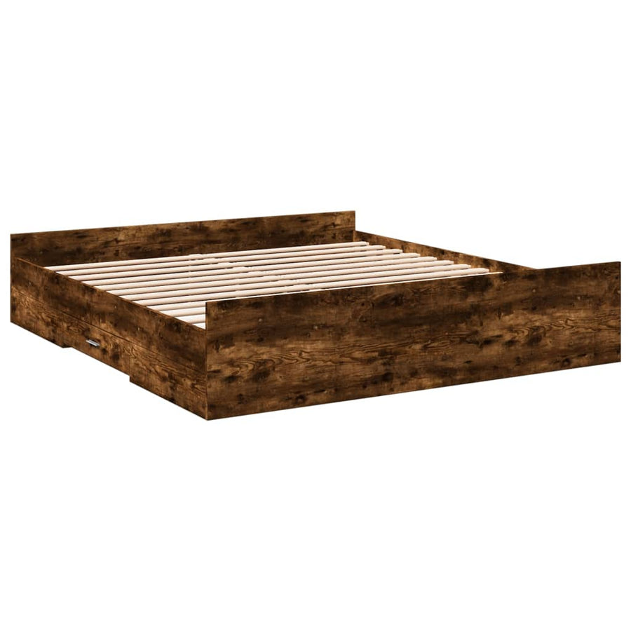Bedframe met lades bewerkt hout gerookt eikenkleurig 200x200 cm