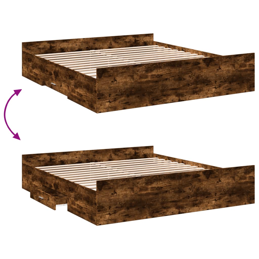Bedframe met lades bewerkt hout gerookt eikenkleurig 200x200 cm