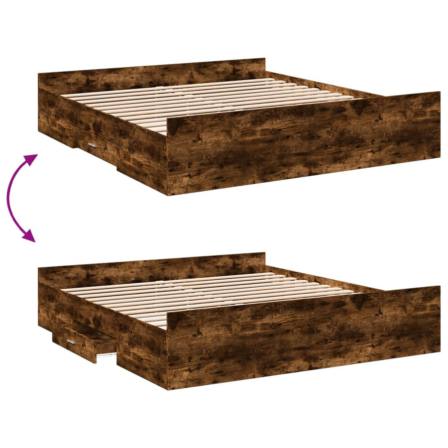 Bedframe met lades bewerkt hout gerookt eikenkleurig 200x200 cm