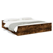 Bedframe 200x200 cm bewerkt hout gerookt eiken met lades