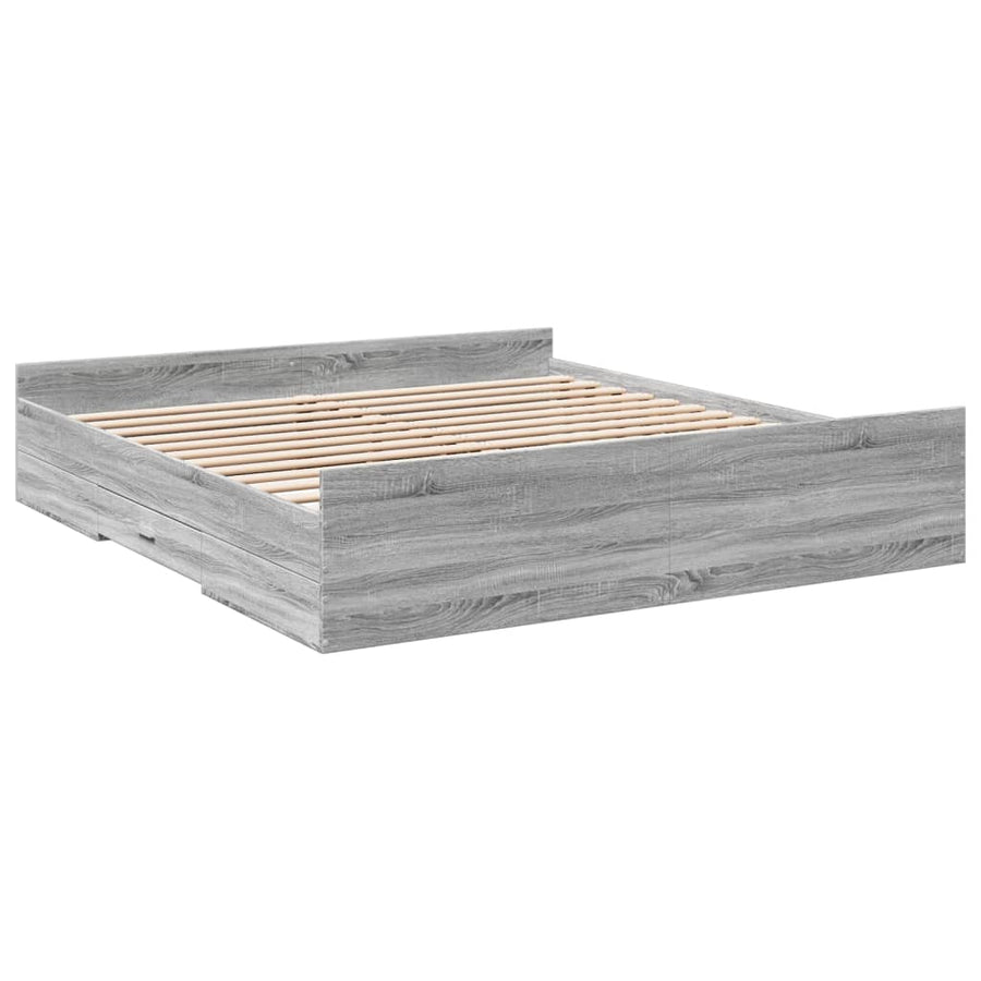 Bedframe met lades bewerkt hout grijs sonoma eiken 200x200 cm