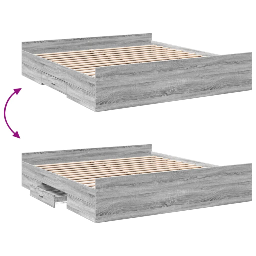Bedframe met lades bewerkt hout grijs sonoma eiken 200x200 cm