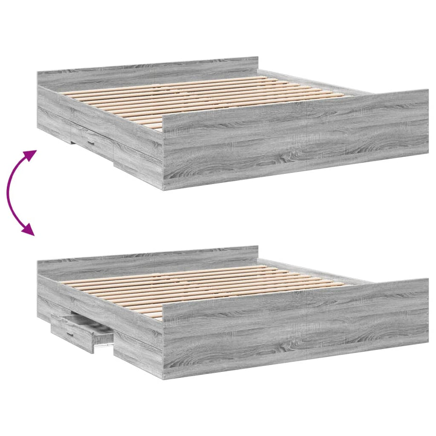 Bedframe met lades bewerkt hout grijs sonoma eiken 200x200 cm