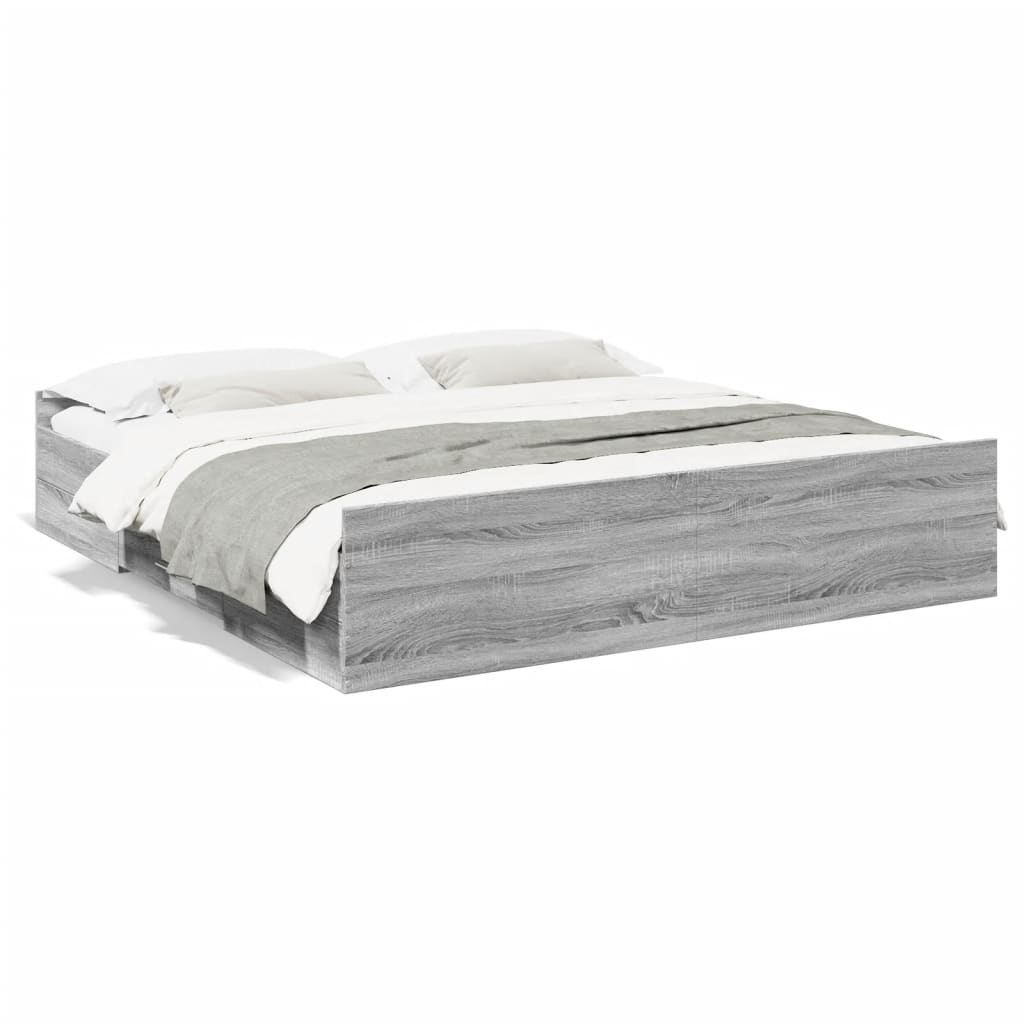 Bedframe met lades bewerkt hout grijs sonoma eiken 200x200 cm