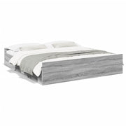 Bedframe 200x200 cm bewerkt hout grijs sonoma eiken met lades