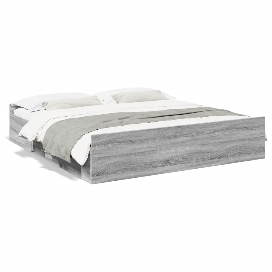 Bedframe met lades bewerkt hout grijs sonoma eiken 200x200 cm