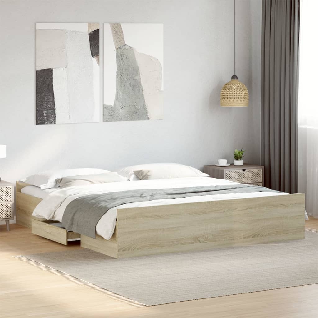 Bedframe Met Lades Bewerkt Hout Kleurig 180 x 200 cm