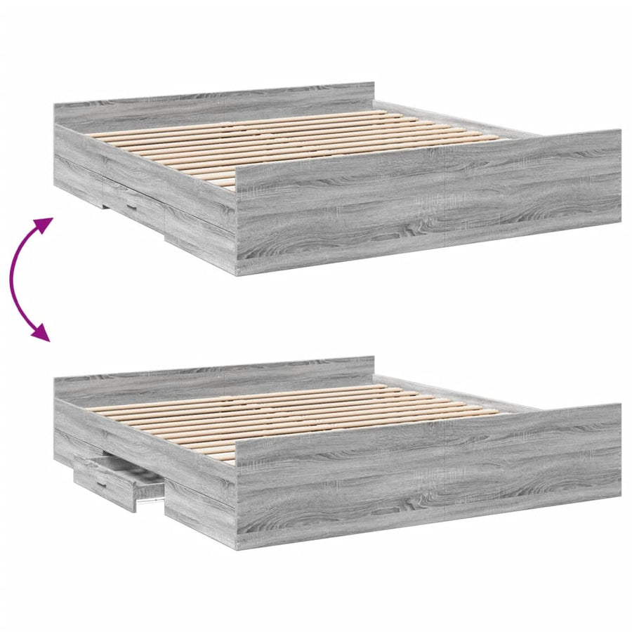 Bedframe met lades bewerkt hout grijs sonoma eiken 180x200 cm