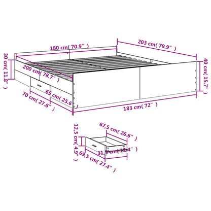 Bedframe met lades bewerkt hout grijs sonoma eiken 180x200 cm