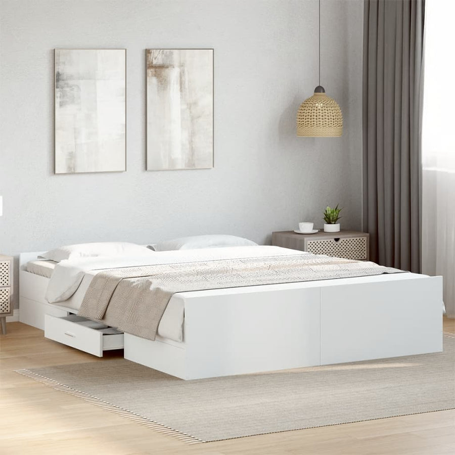 Bedframe met lades bewerkt hout wit 160x200 cm
